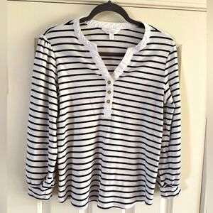 Women’s Lauren Conrad Long Sleeve White with Blue Stripes Shirt. XL. Never Worn